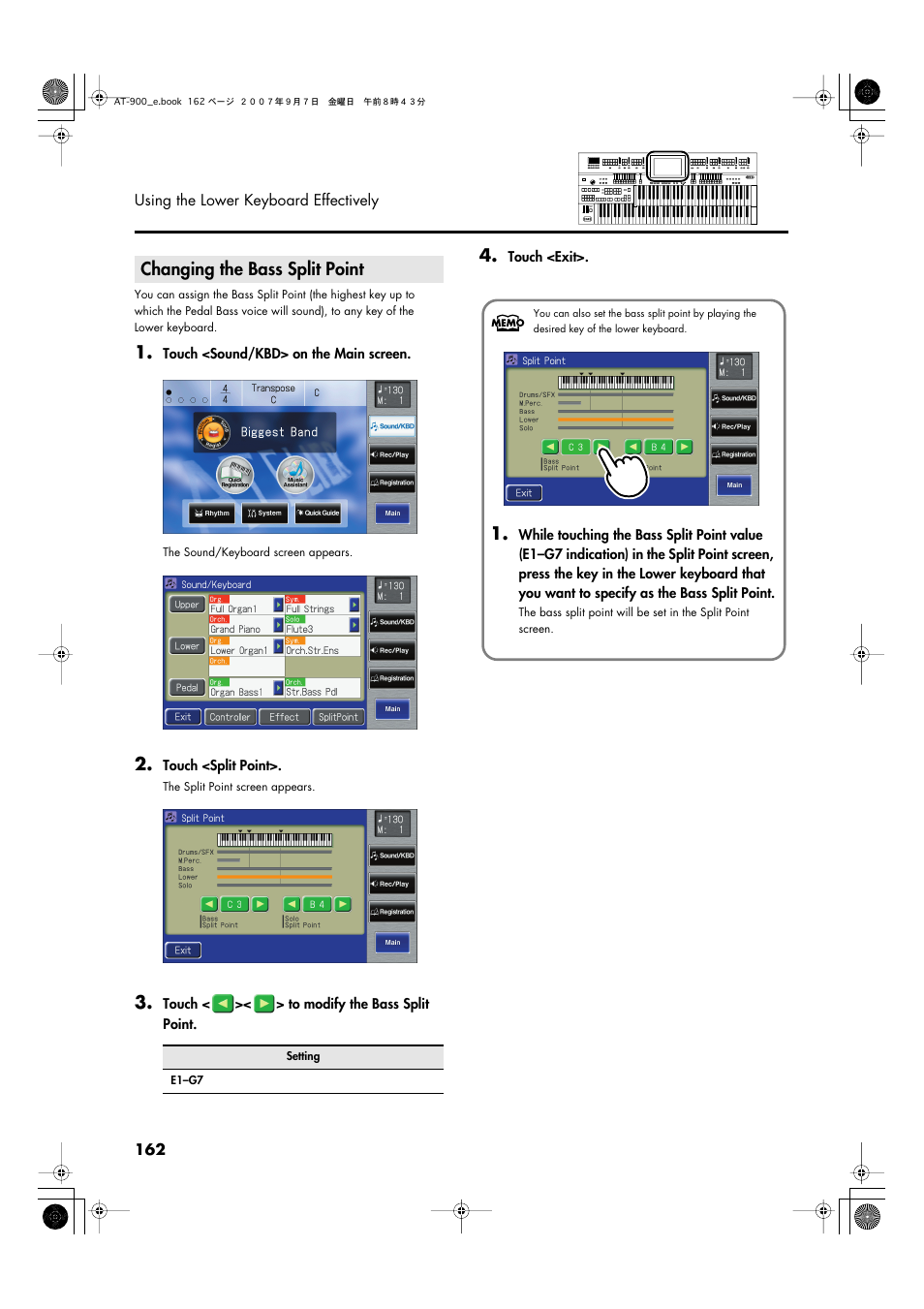 Changing the bass split point | Roland AT900C User Manual | Page 164 / 300