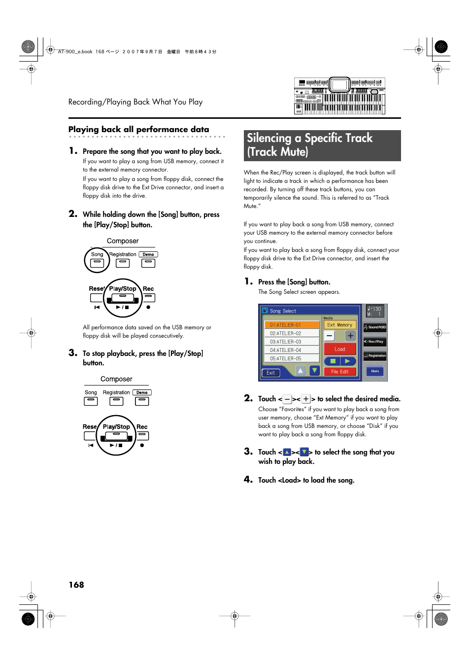 Silencing a specific track (track mute) | Roland AT900C User Manual | Page 170 / 300