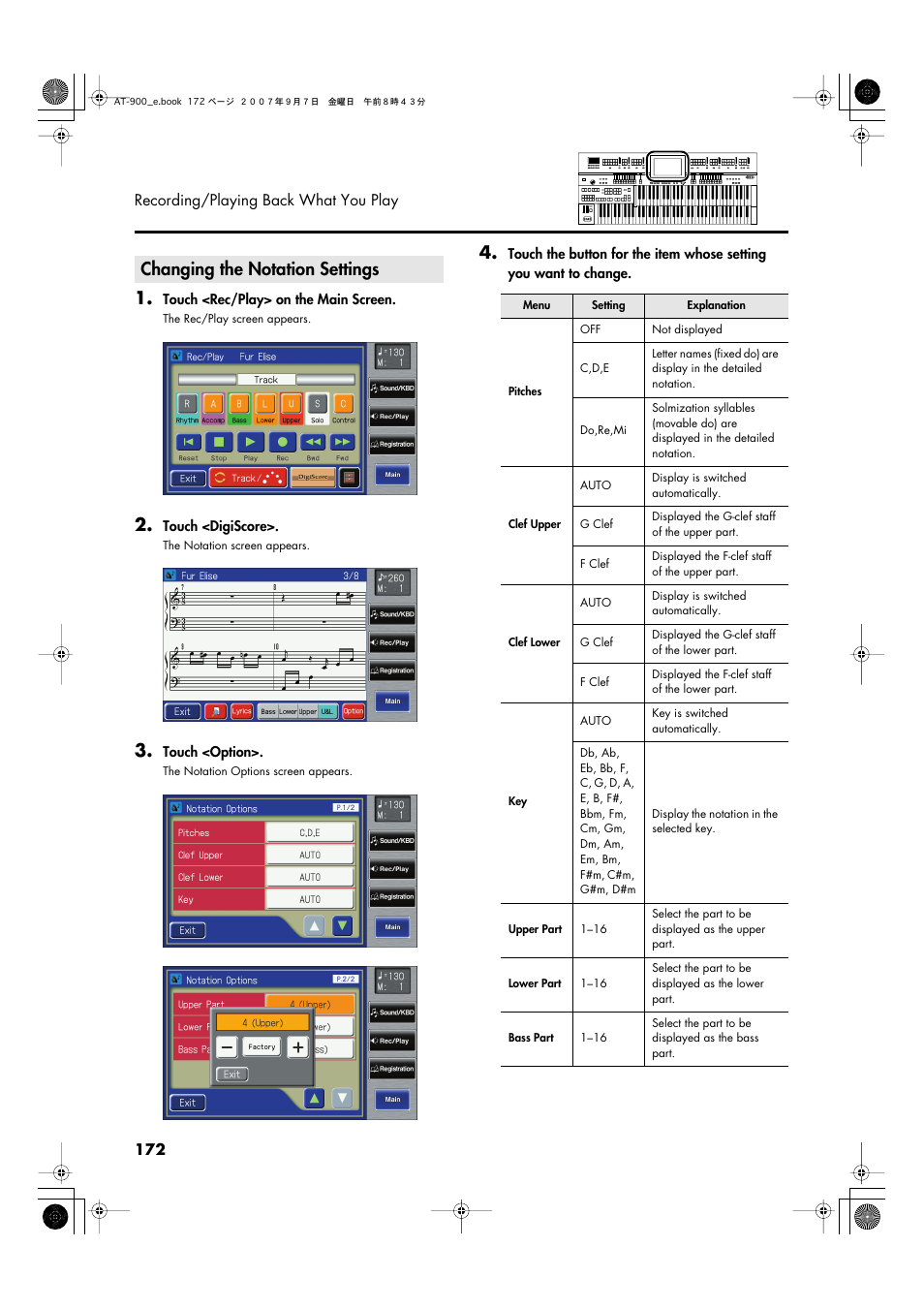 Changing the notation settings | Roland AT900C User Manual | Page 174 / 300
