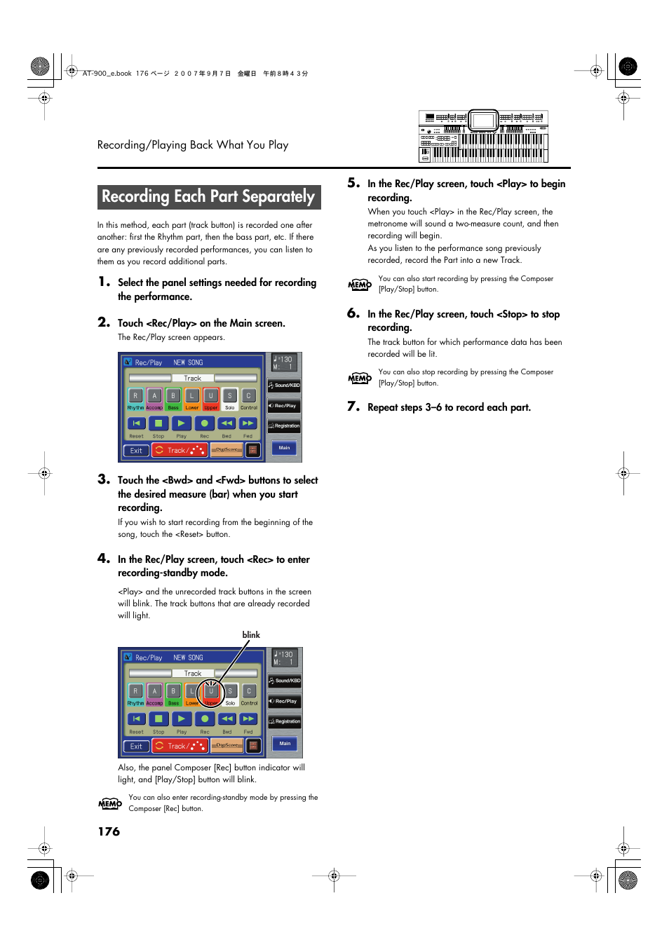 Recording each part separately | Roland AT900C User Manual | Page 178 / 300