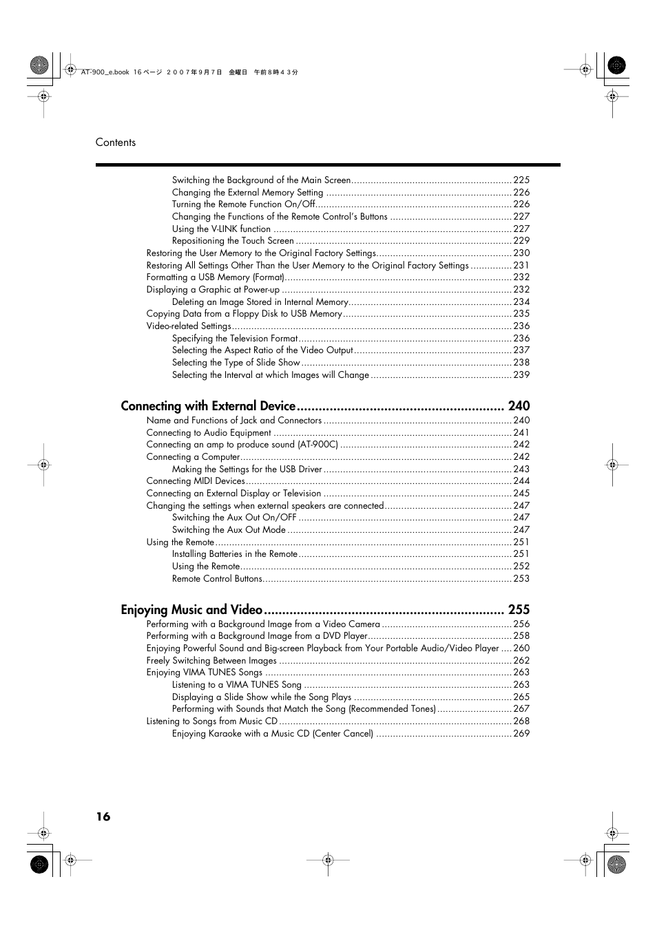Connecting with external device, Enjoying music and video | Roland AT900C User Manual | Page 18 / 300