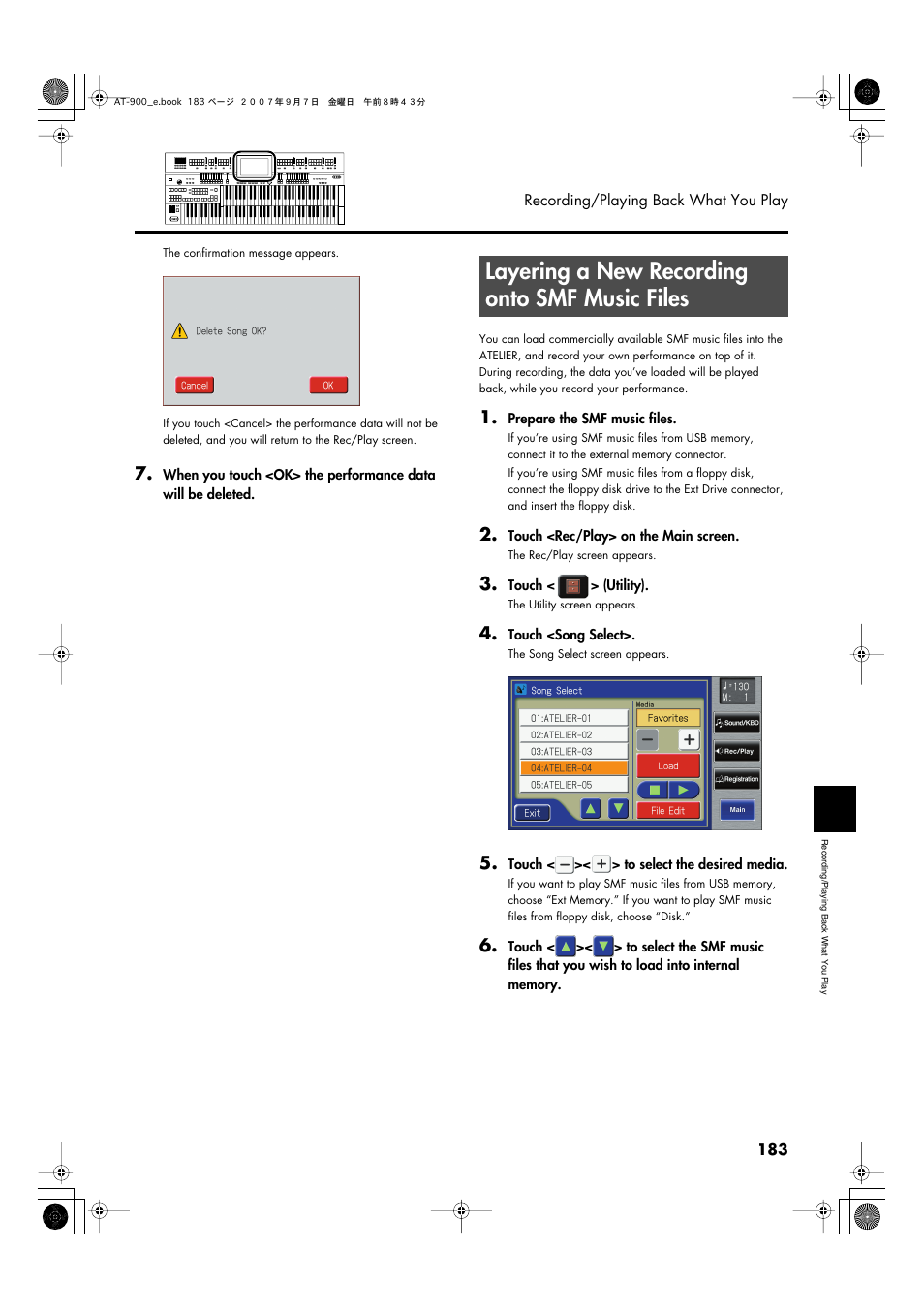 Layering a new recording onto smf music files | Roland AT900C User Manual | Page 185 / 300