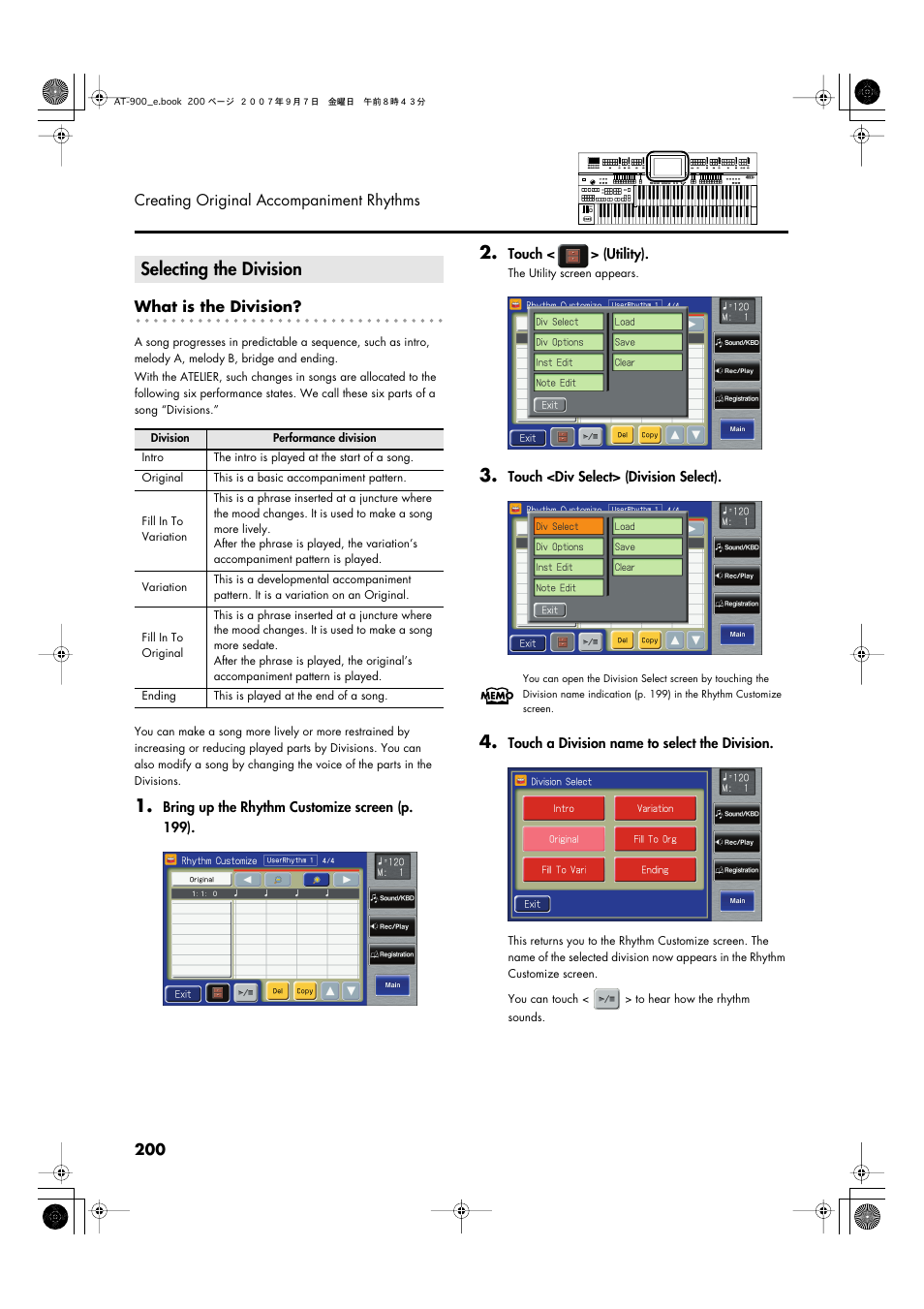 Selecting the division | Roland AT900C User Manual | Page 202 / 300