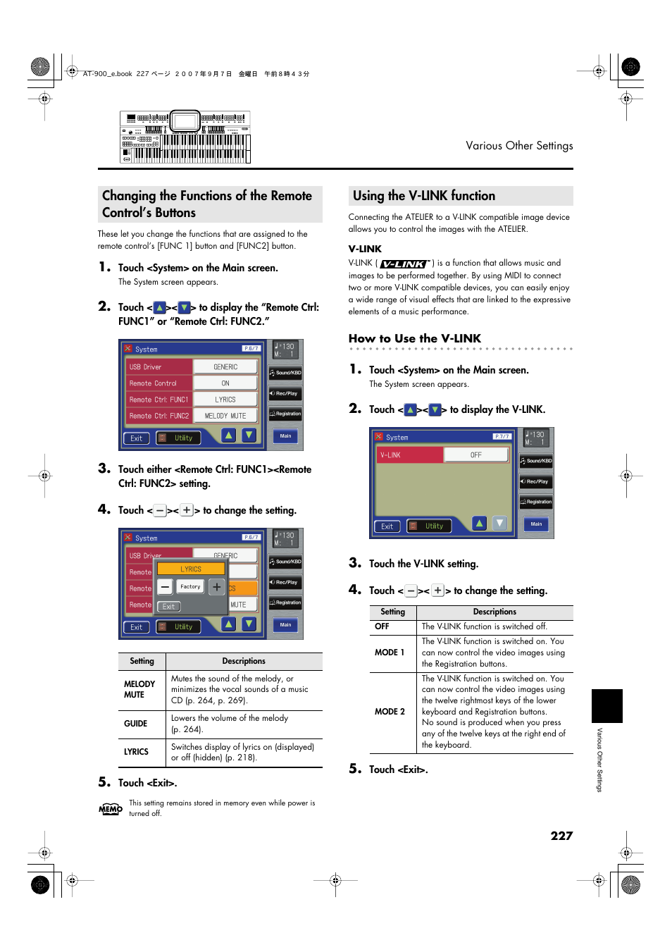 Using the v-link function | Roland AT900C User Manual | Page 229 / 300