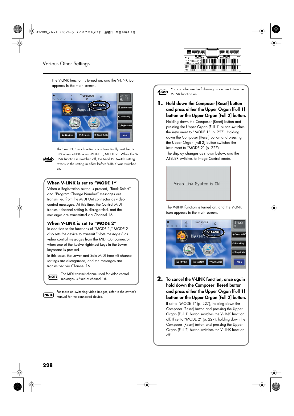 228 various other settings | Roland AT900C User Manual | Page 230 / 300