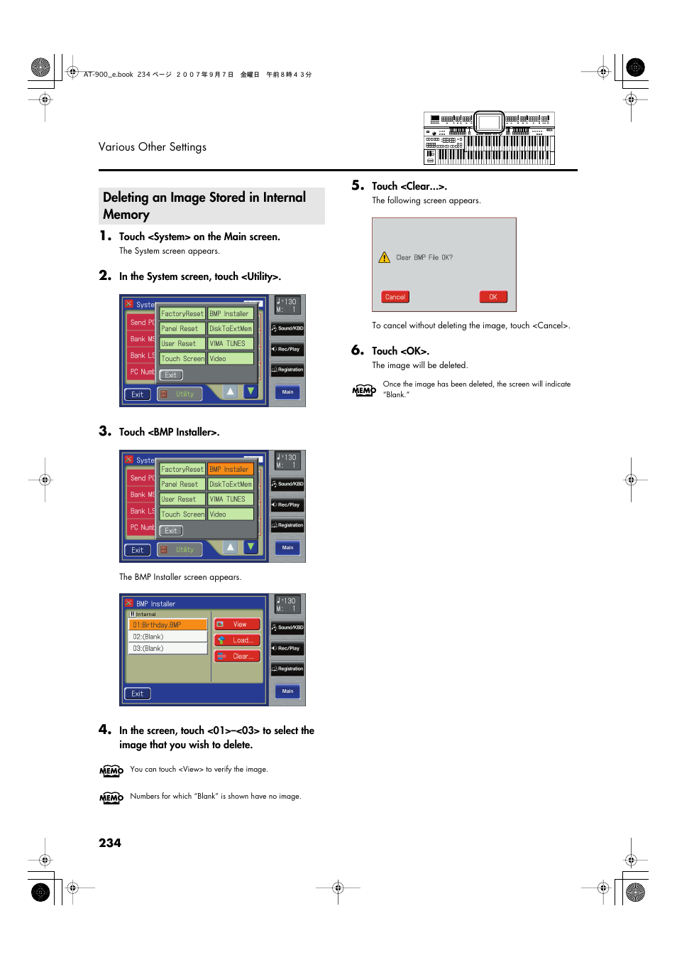 Deleting an image stored in internal memory | Roland AT900C User Manual | Page 236 / 300