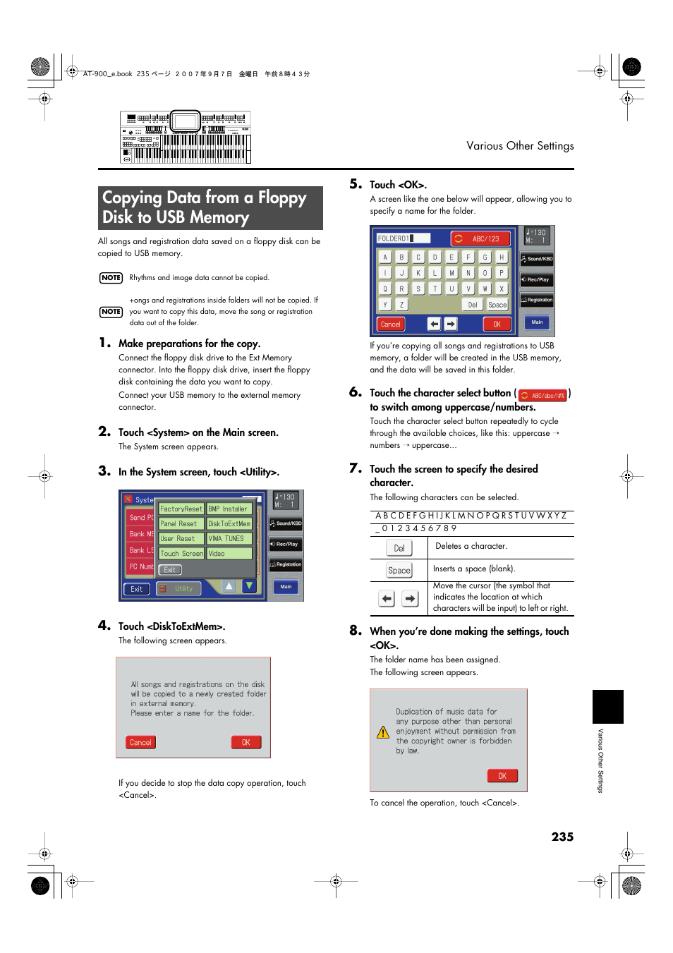 Copying data from a floppy disk to usb memory | Roland AT900C User Manual | Page 237 / 300