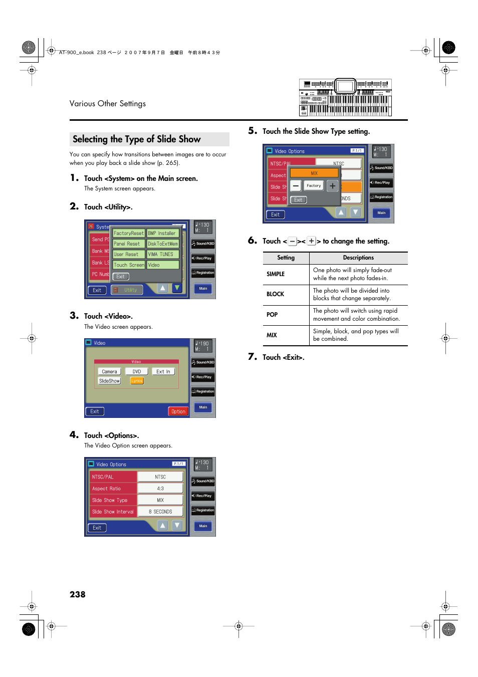 Selecting the type of slide show | Roland AT900C User Manual | Page 240 / 300