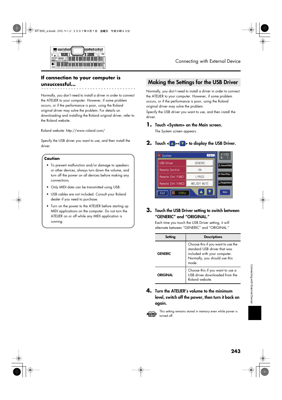 Making the settings for the usb driver | Roland AT900C User Manual | Page 245 / 300