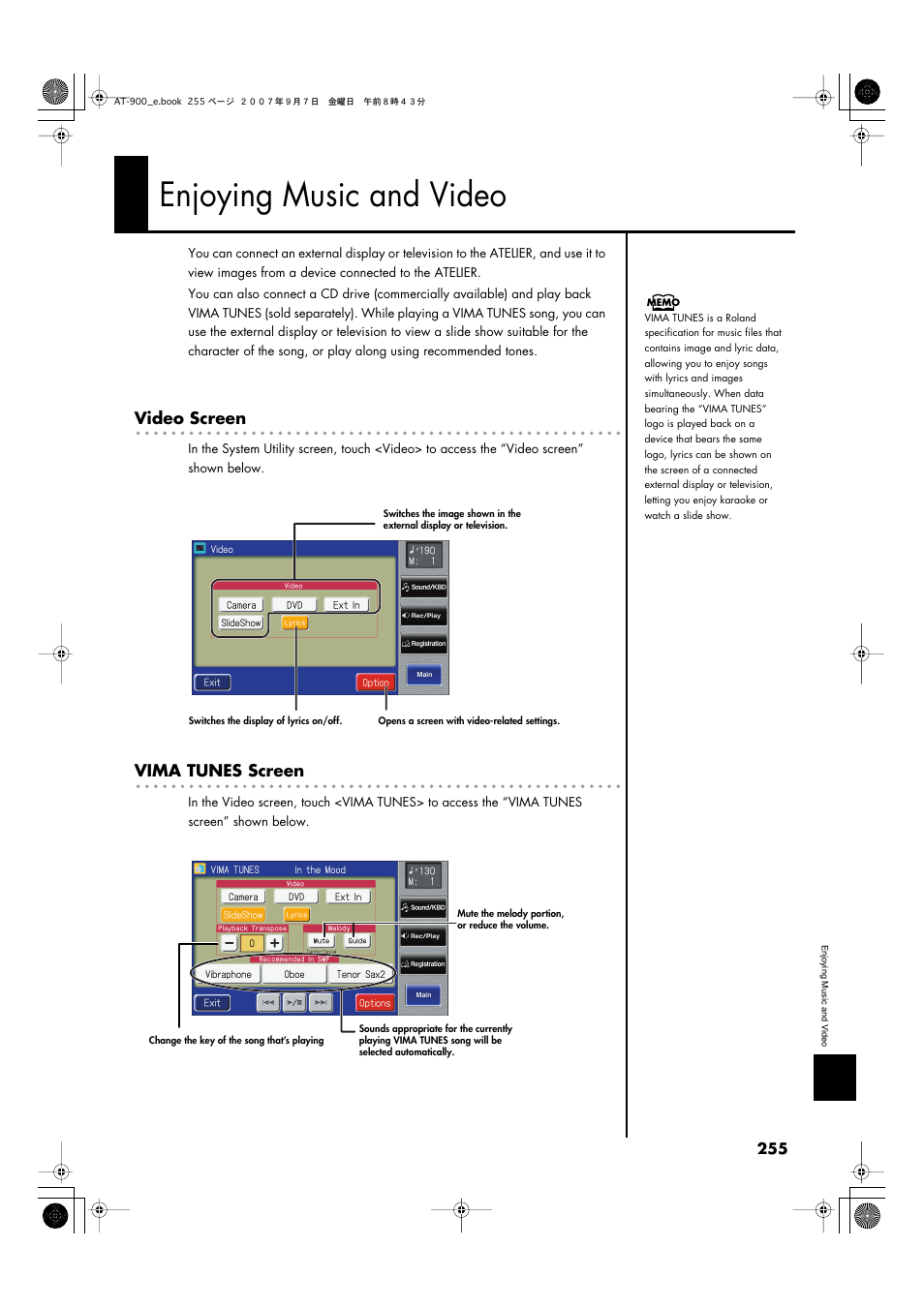 Enjoying music and video | Roland AT900C User Manual | Page 257 / 300