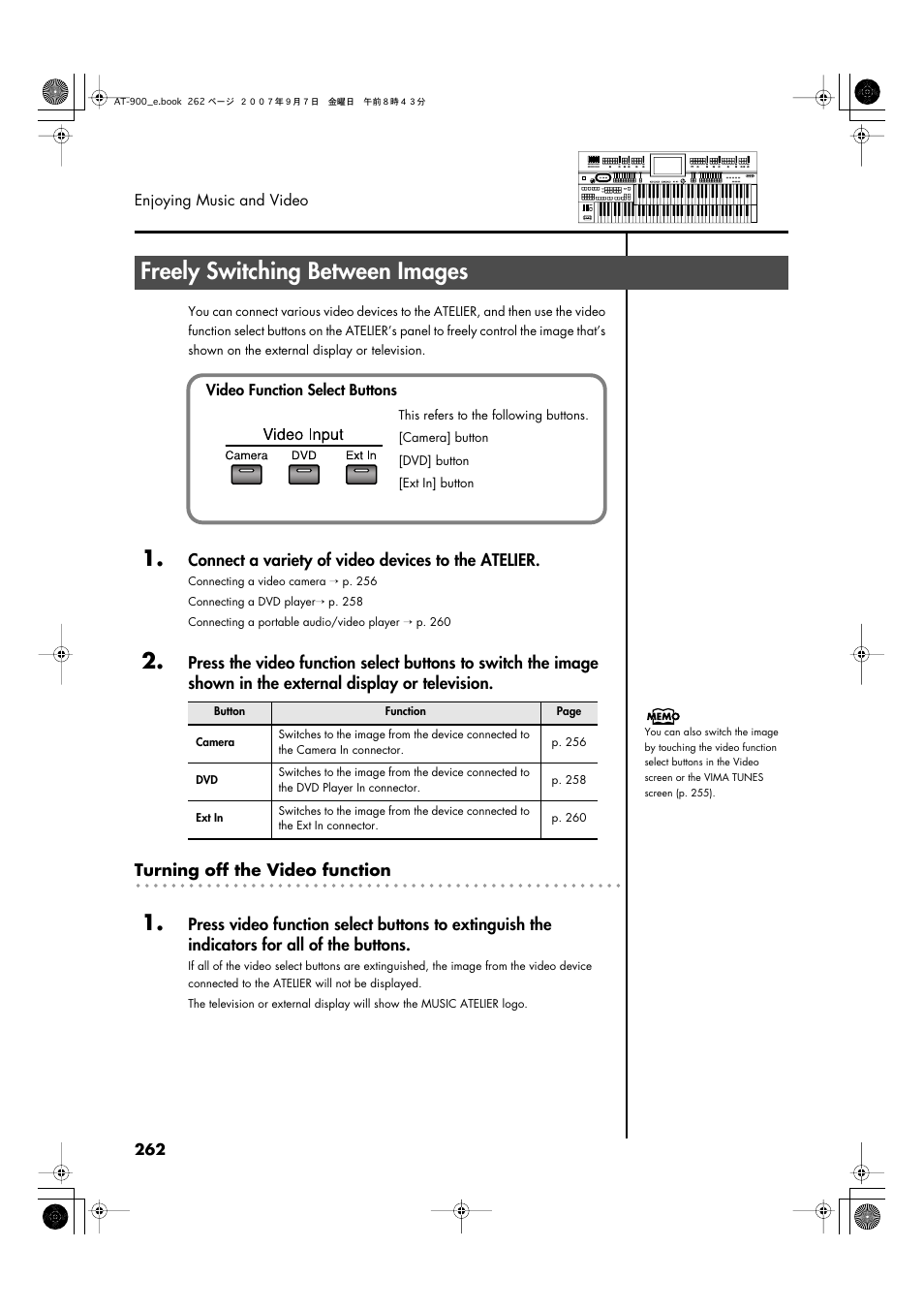 Freely switching between images, P. 262, Connect a variety of video devices to the atelier | Roland AT900C User Manual | Page 264 / 300