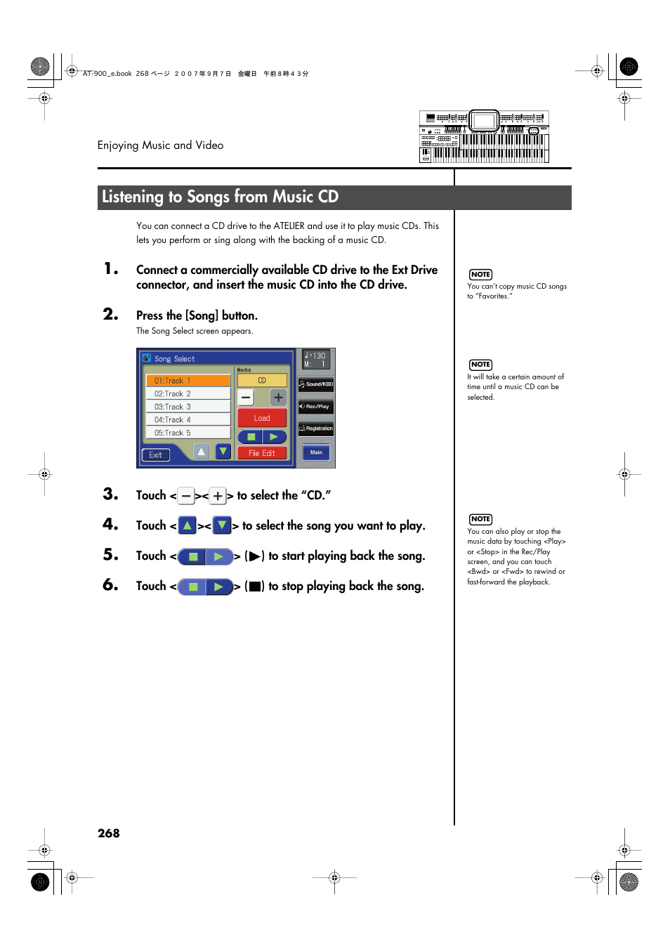 Listening to songs from music cd | Roland AT900C User Manual | Page 270 / 300