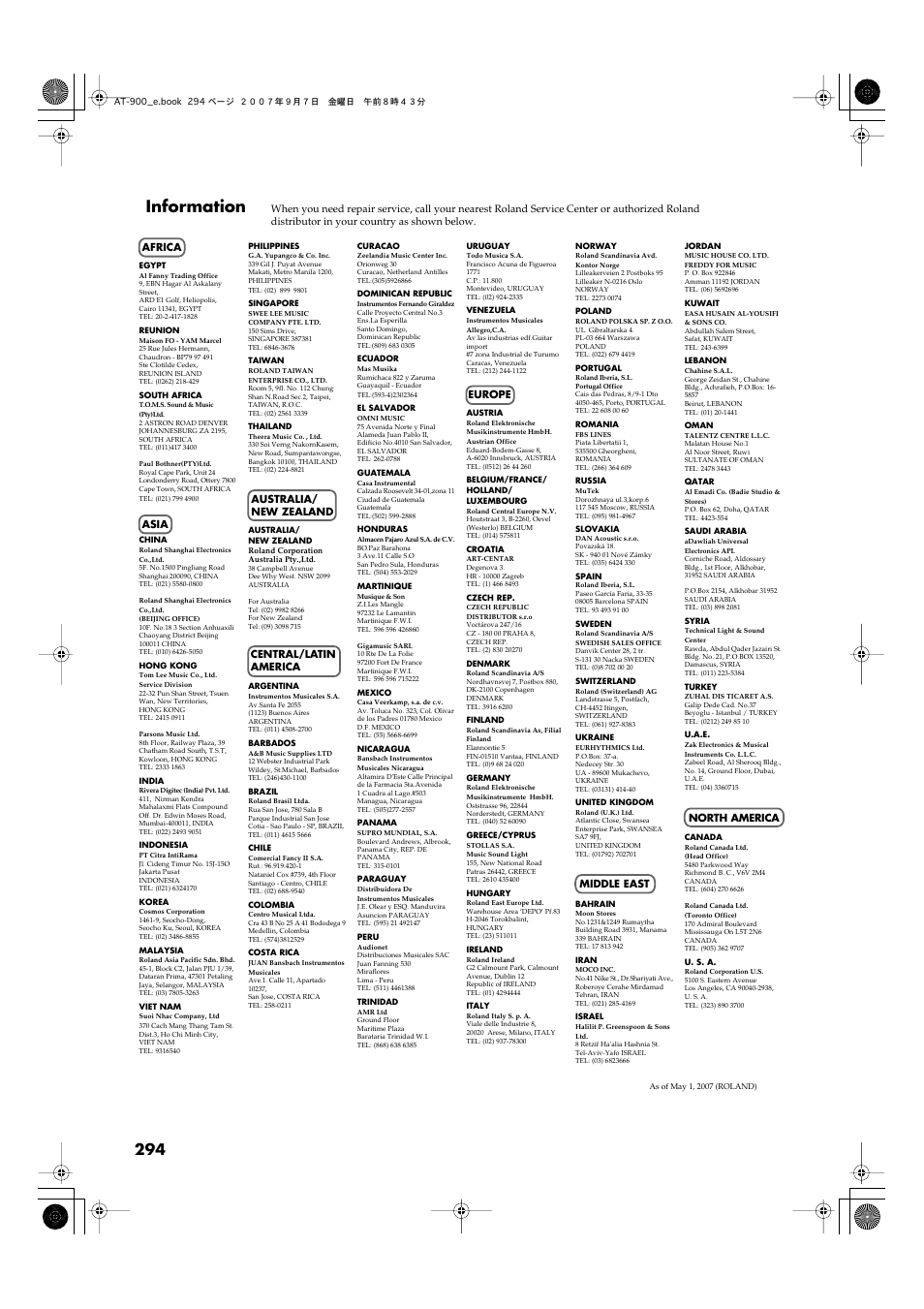 Information | Roland AT900C User Manual | Page 296 / 300