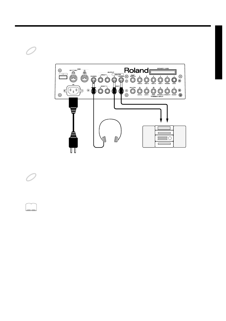 Connect your audio system or amp | Roland TD-10 User Manual | Page 23 / 182