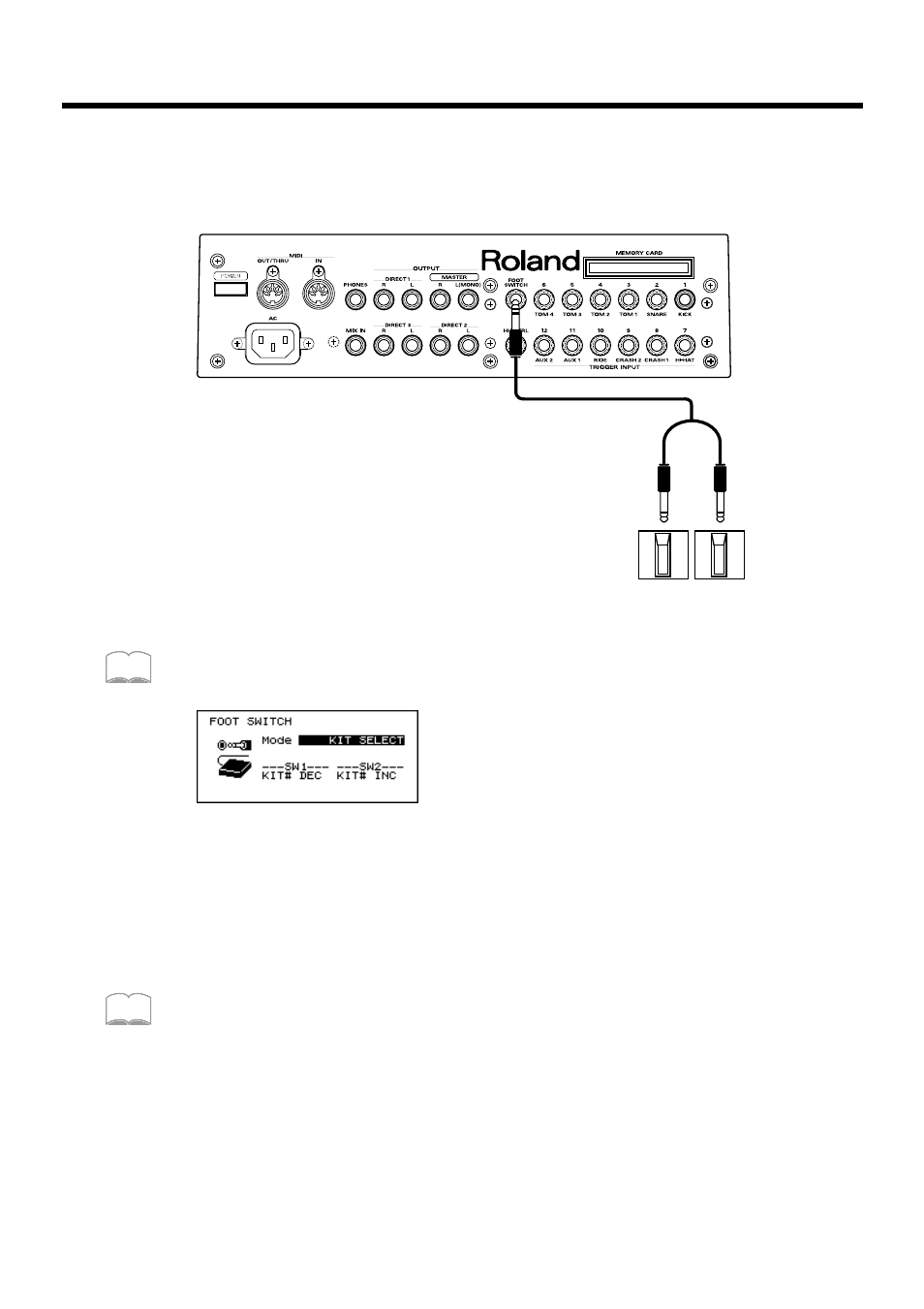 Using a foot switch to select kits, Using a pad to playback patterns | Roland TD-10 User Manual | Page 72 / 182