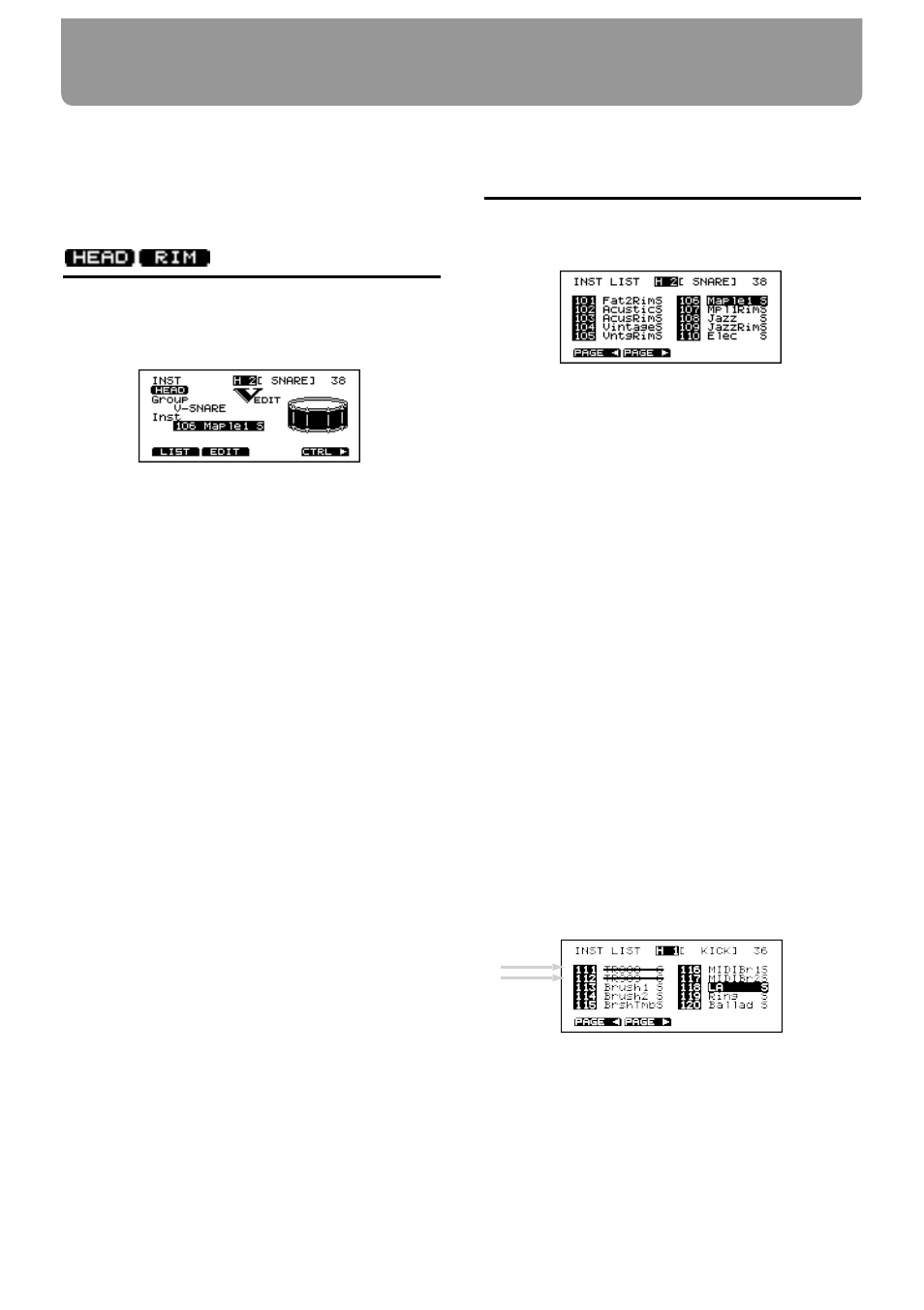 Chapter 3. instrument settings, Selecting an instrument, Selecting instruments from the list display | Roland TD-10 User Manual | Page 80 / 182