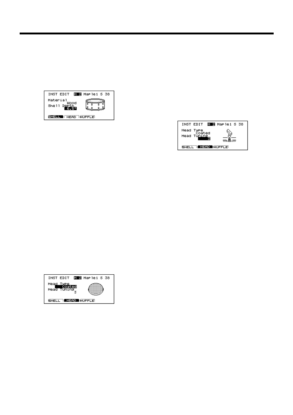 Changing the shell depth, Selecting the head material, Tuning the head | Roland TD-10 User Manual | Page 82 / 182