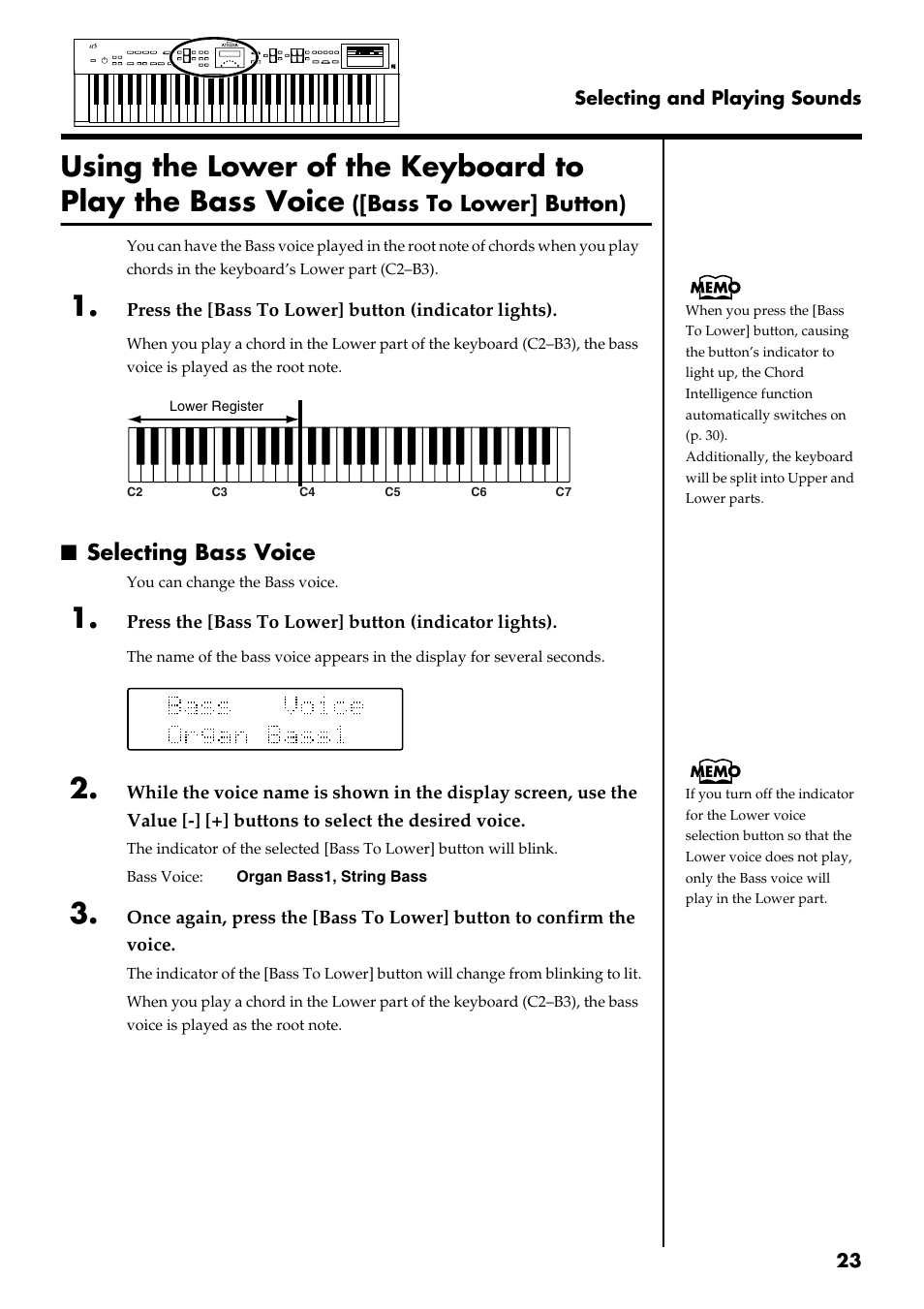 Selecting bass voice, P. 23), Bass to lower] button) | Roland AT 5 User Manual | Page 23 / 84