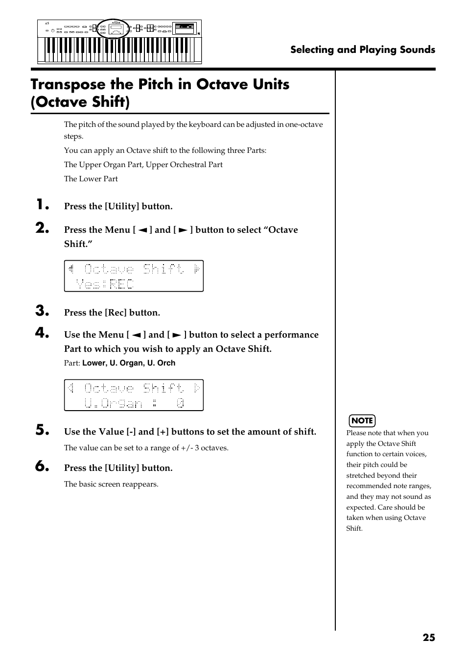 Transpose the pitch in octave units (octave shift) | Roland AT 5 User Manual | Page 25 / 84