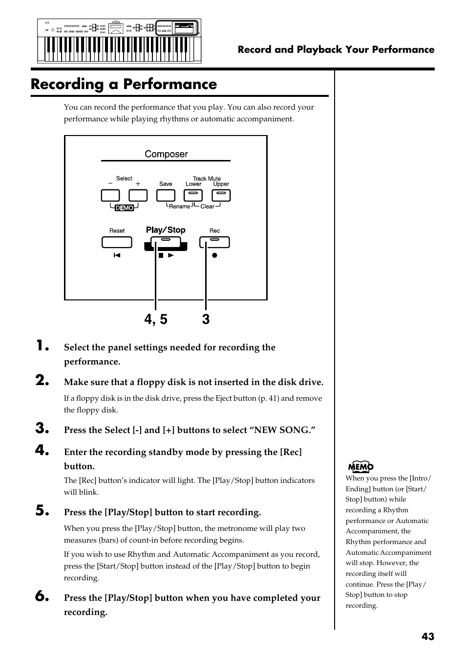 Recording a performance | Roland AT 5 User Manual | Page 43 / 84