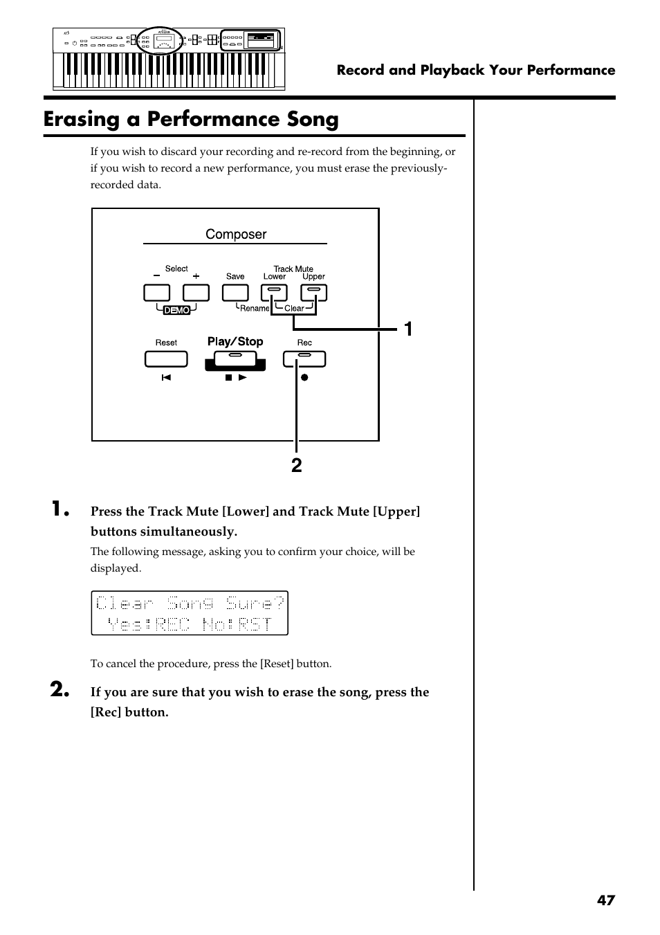 Erasing a performance song | Roland AT 5 User Manual | Page 47 / 84