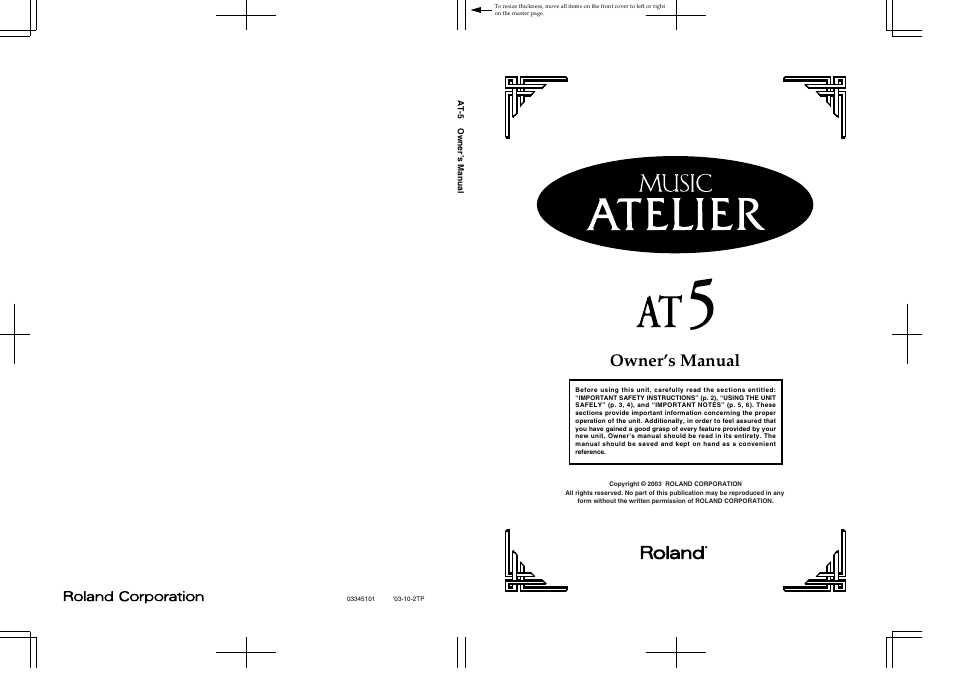 Owner’s manual | Roland AT 5 User Manual | Page 84 / 84