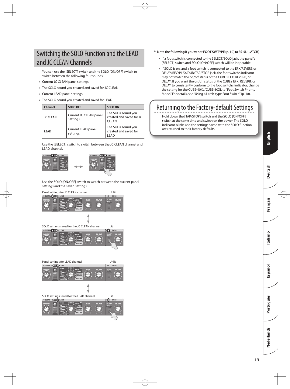 Returning to the factory-default settings | Roland CUBE 40XL User Manual | Page 14 / 27