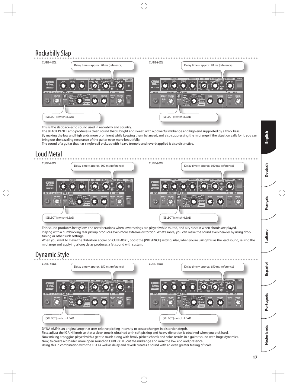 Rockabilly slap, Loud metal, Dynamic style | Roland CUBE 40XL User Manual | Page 18 / 27