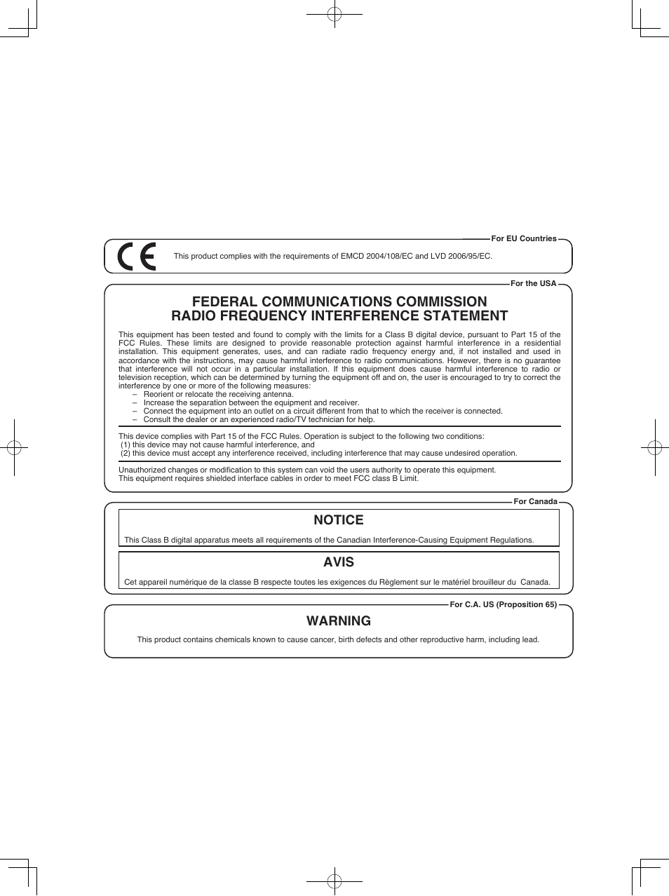 Notice avis, Warning | Roland CUBE 40XL User Manual | Page 24 / 27