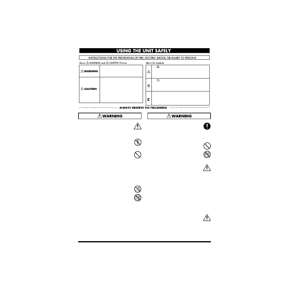 Using the unit safely | Roland GKP-4 User Manual | Page 2 / 10
