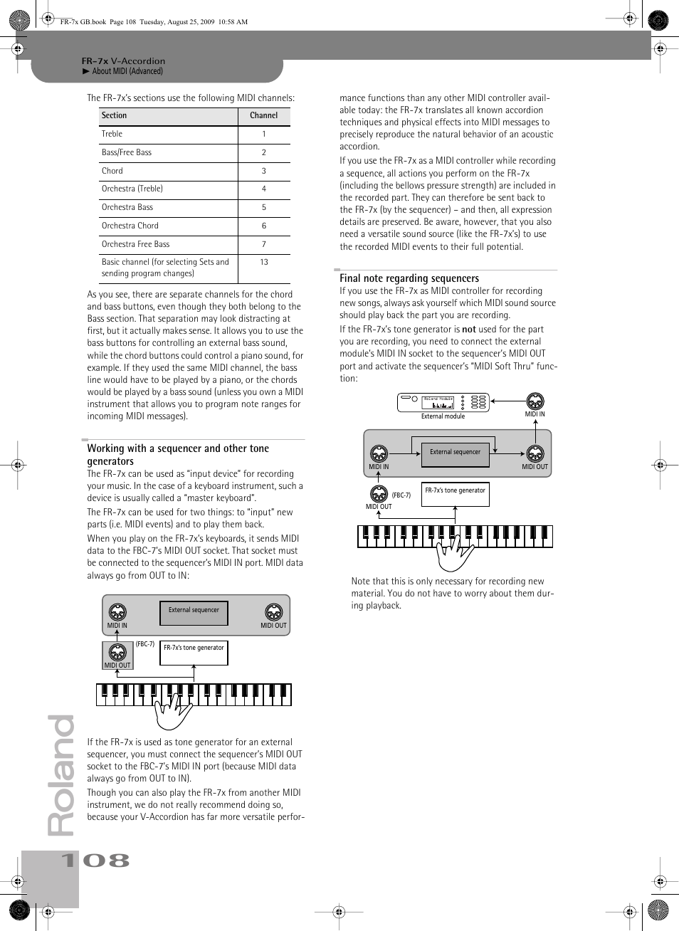 Final note regarding sequencers | Roland FR-7x User Manual | Page 108 / 140