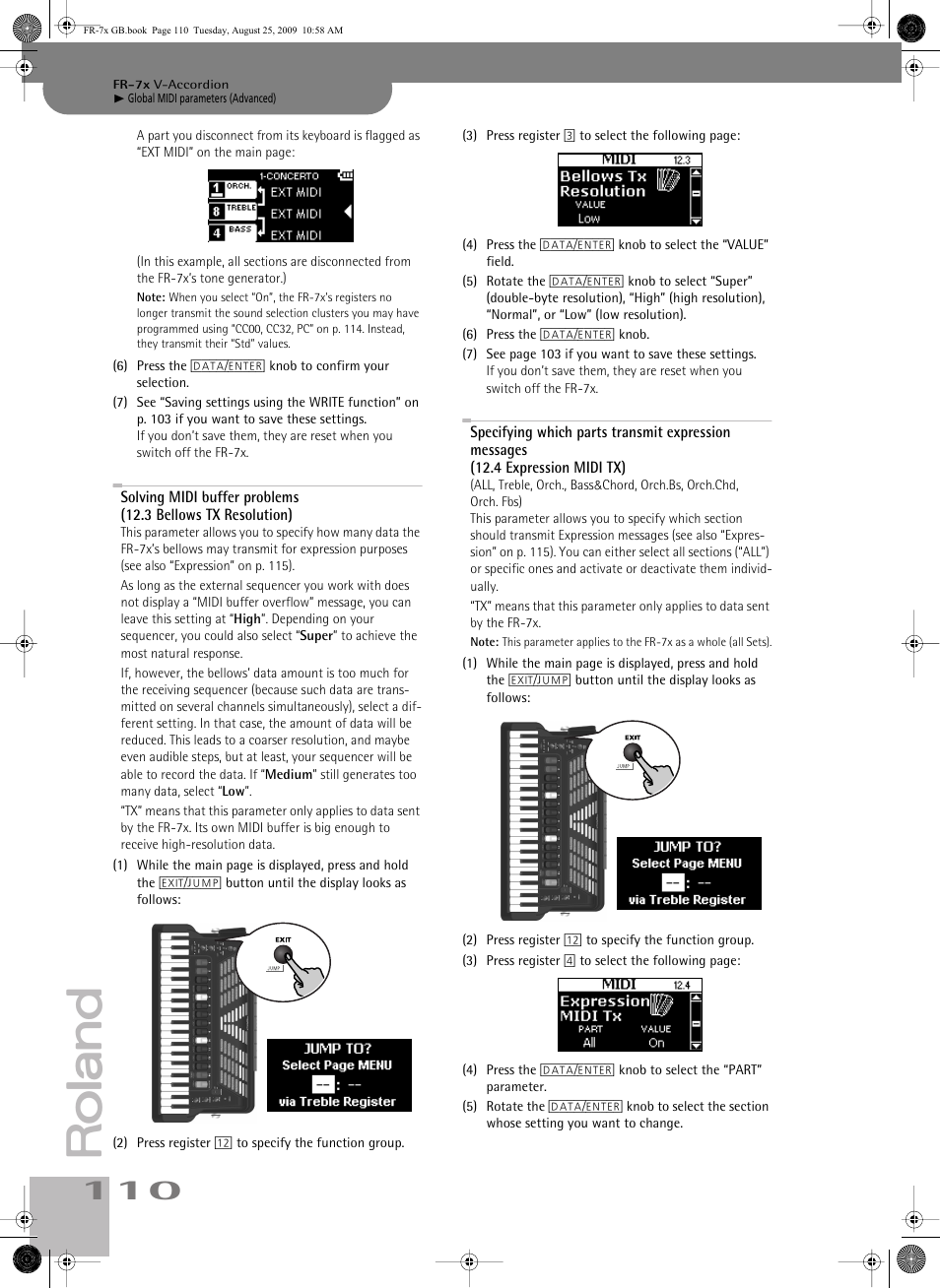 Solving midi buffer problems, P. 110 | Roland FR-7x User Manual | Page 110 / 140