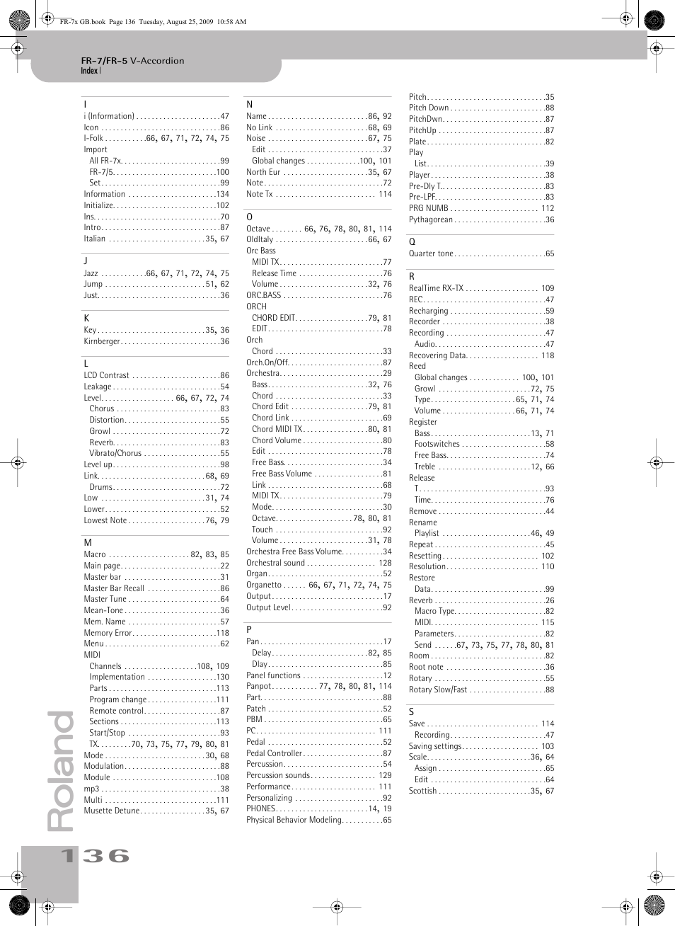 Roland FR-7x User Manual | Page 136 / 140