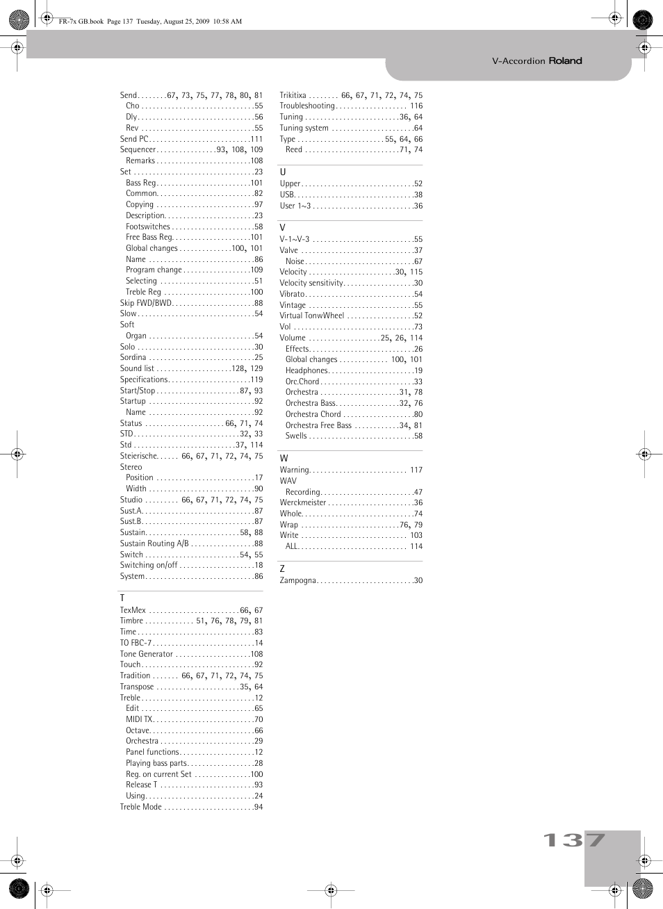 Roland FR-7x User Manual | Page 137 / 140