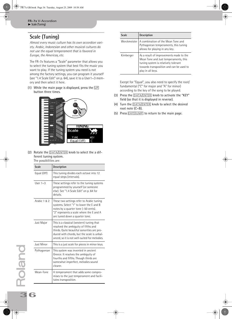 Scale (tuning) | Roland FR-7x User Manual | Page 36 / 140