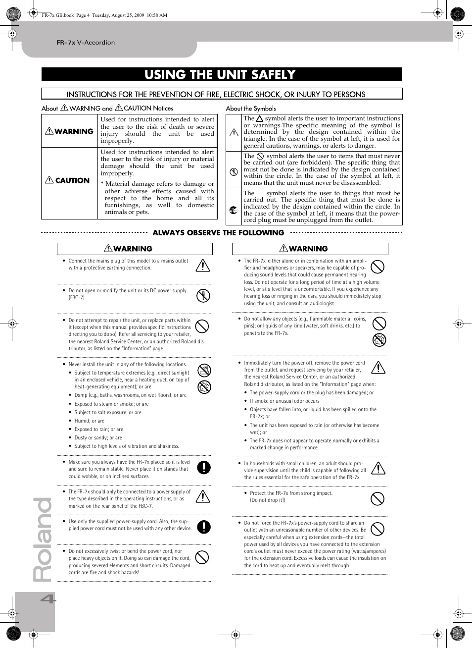 Roland FR-7x User Manual | Page 4 / 140