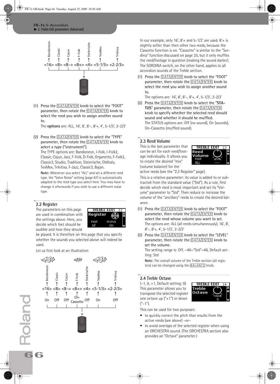 2register, 3reed volume, 4treble octave | P. 66 | Roland FR-7x User Manual | Page 66 / 140
