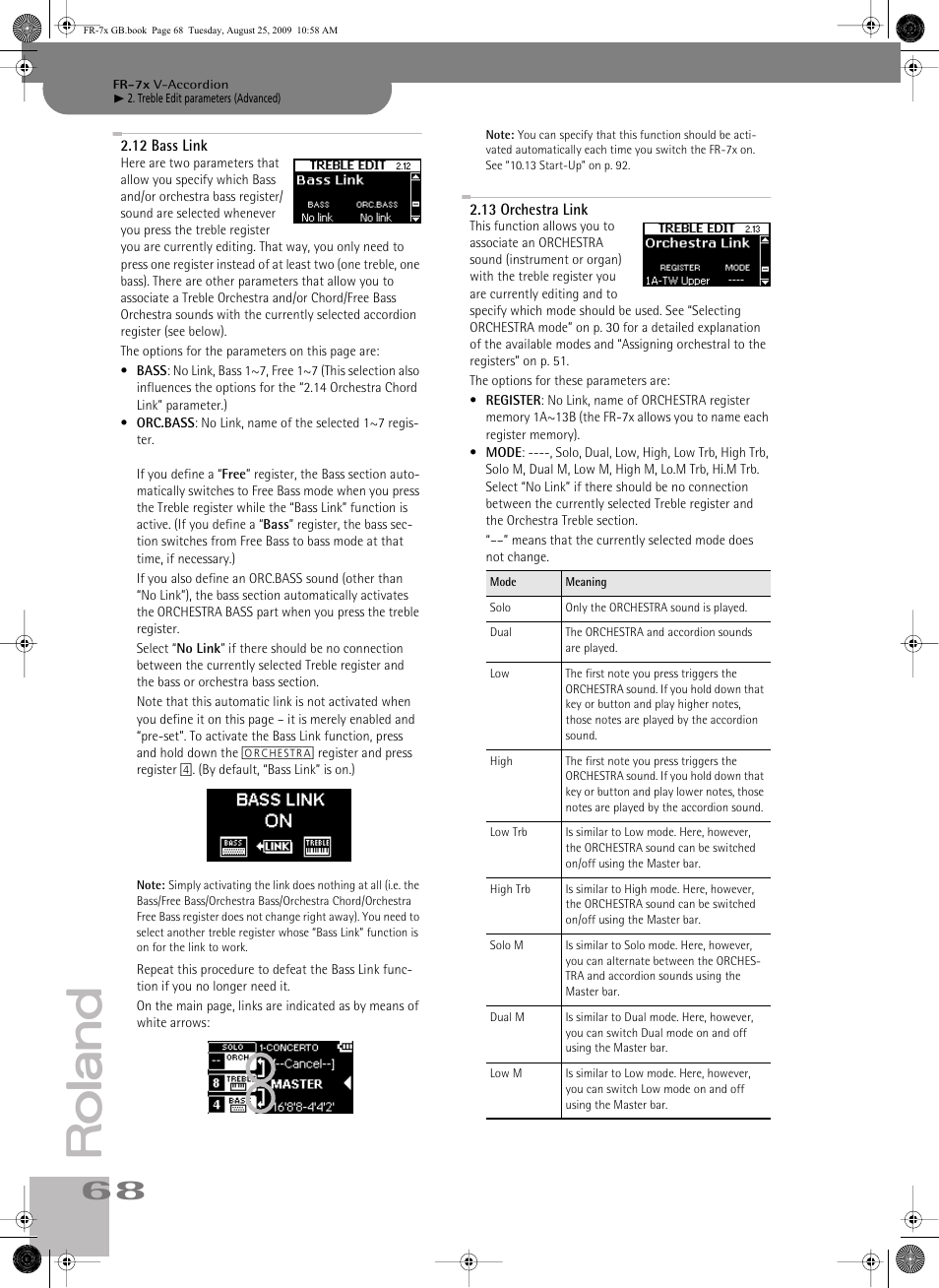 12bass link, 13orchestra link, Them with the link function (see p. 68) | P. 68 | Roland FR-7x User Manual | Page 68 / 140