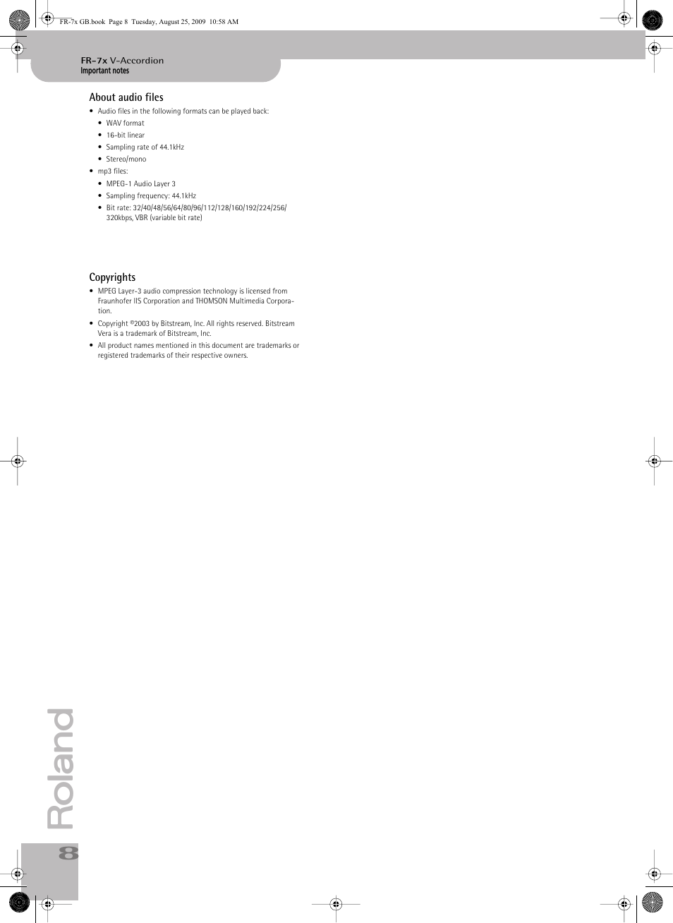 Roland FR-7x User Manual | Page 8 / 140