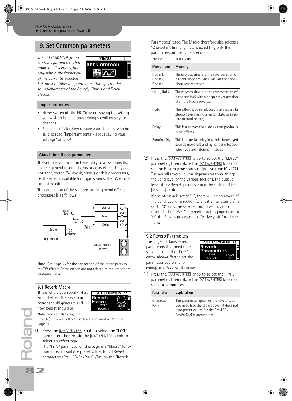 set common parameters, 1reverb macro, 2reverb parameters | Set common parameters, P. 82, See p. 82) | Roland FR-7x User Manual | Page 82 / 140