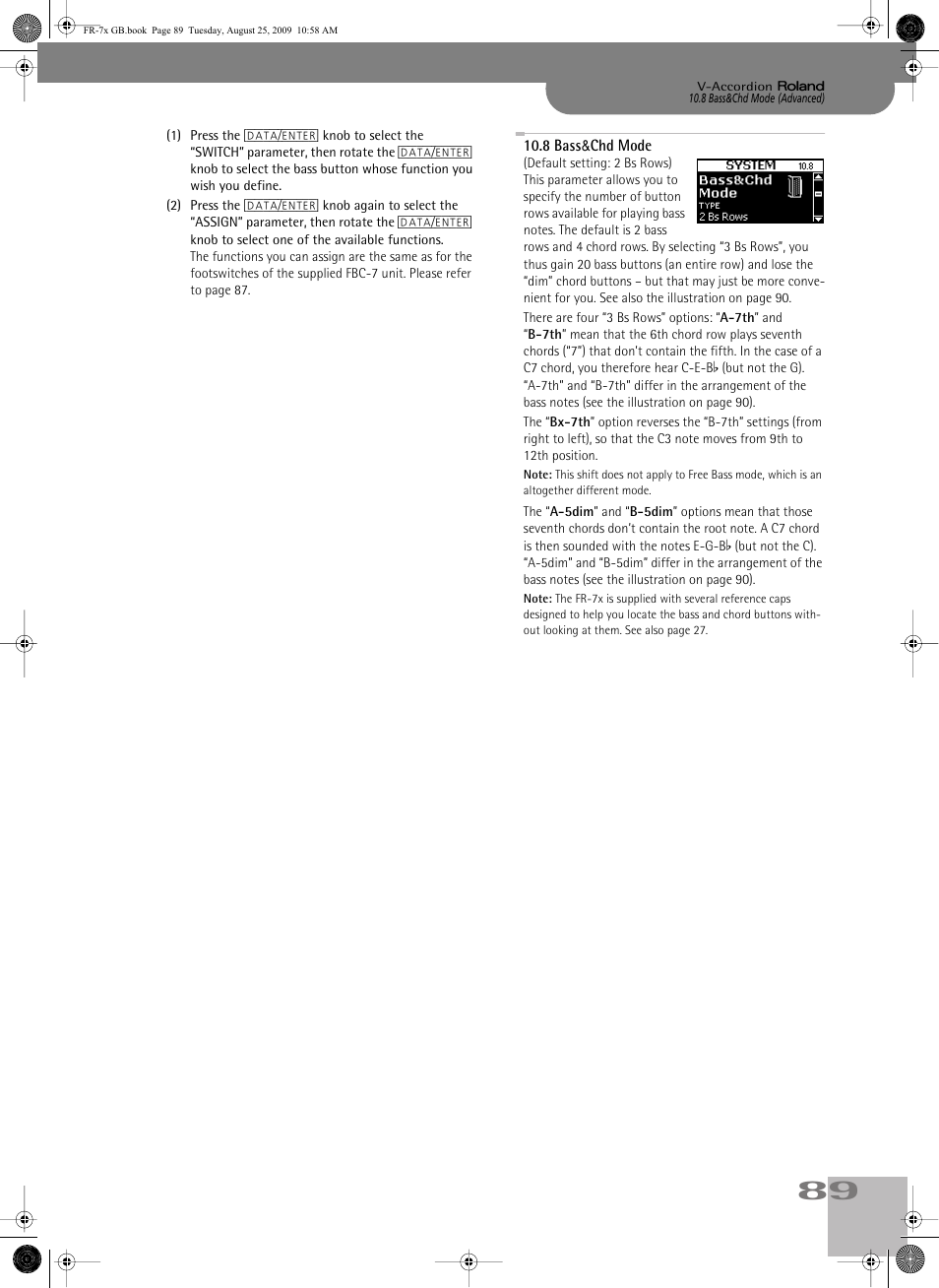 8bass&chd mode, 8 bass&chd mode” on p. 89, P. 89 | Roland FR-7x User Manual | Page 89 / 140