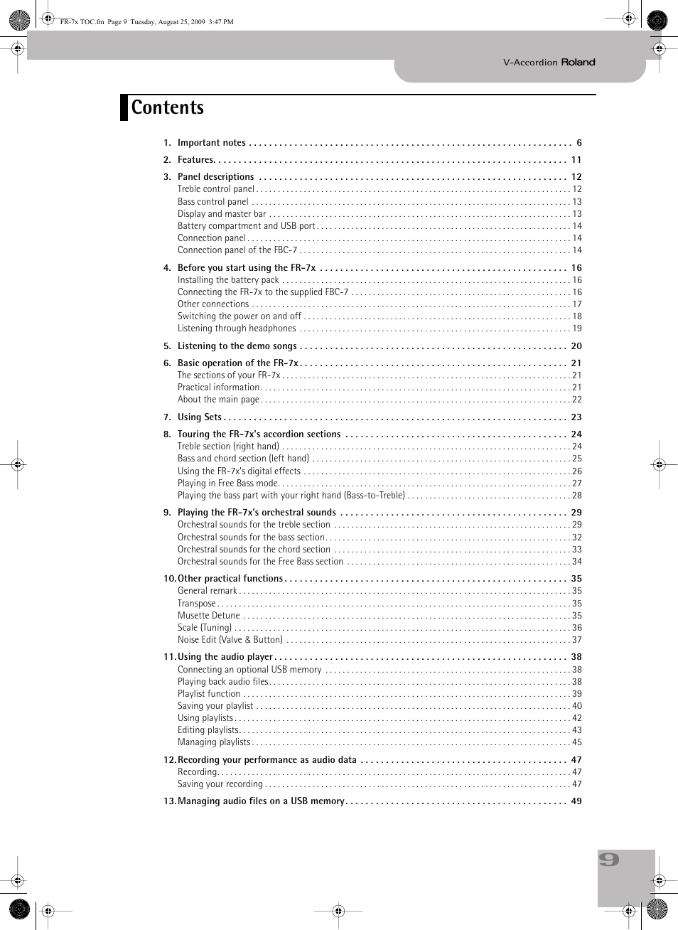 Roland FR-7x User Manual | Page 9 / 140