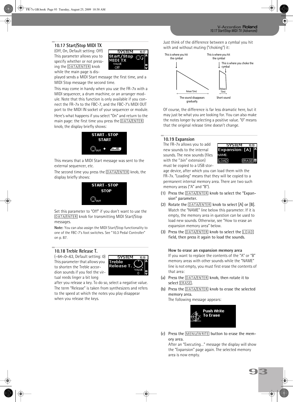 17start/stop midi tx, 18treble release t, 19expansion | P. 93 | Roland FR-7x User Manual | Page 93 / 140