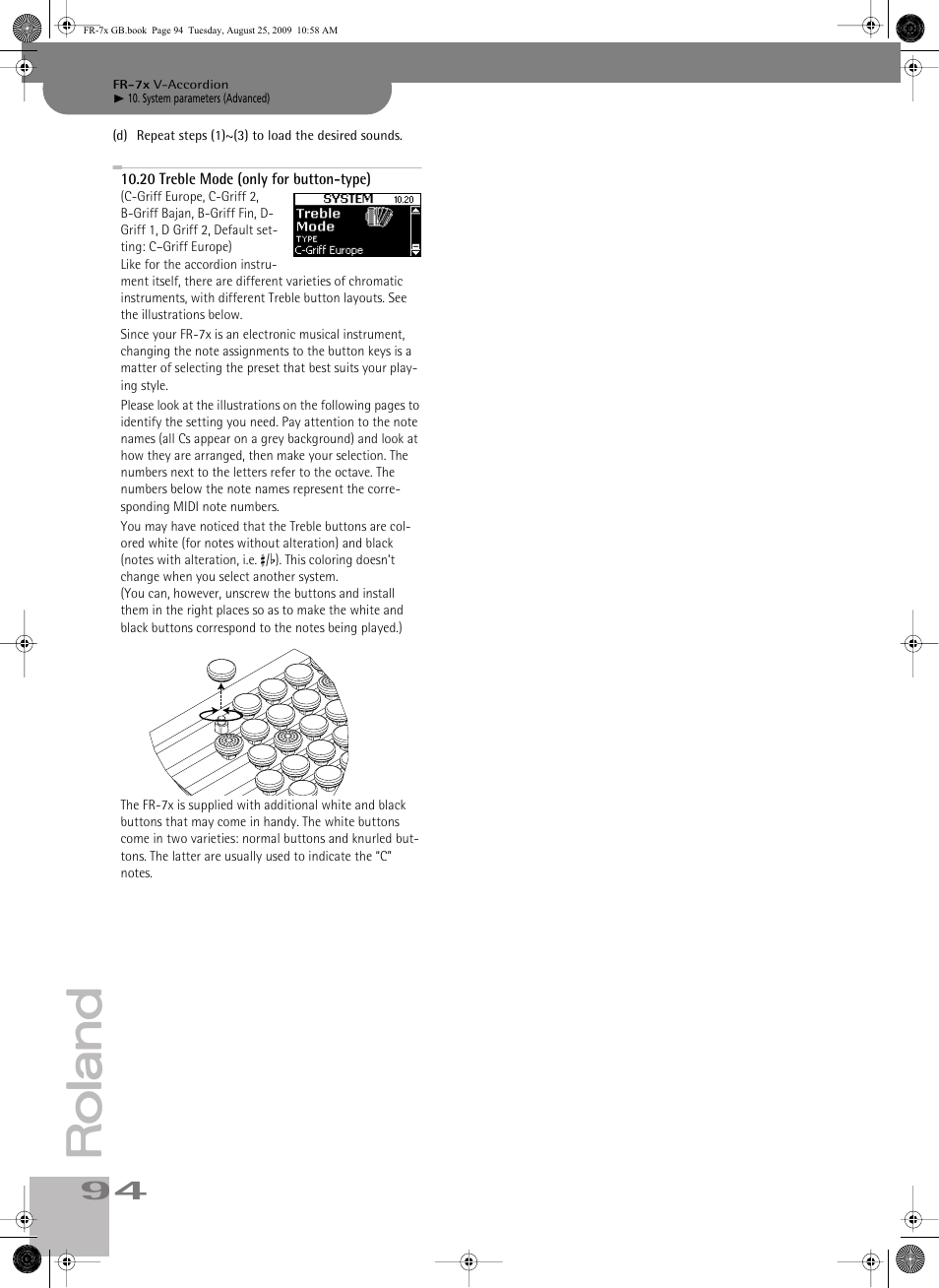20treble mode (only for button-type) | Roland FR-7x User Manual | Page 94 / 140