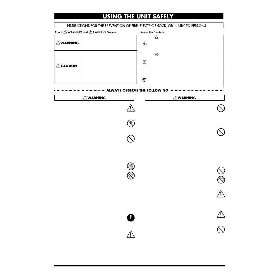 Using the unit safely | Roland V-GUITAR VGA-7 User Manual | Page 3 / 56