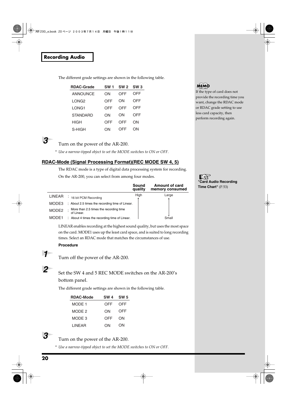 Roland AR-200 User Manual | Page 20 / 72