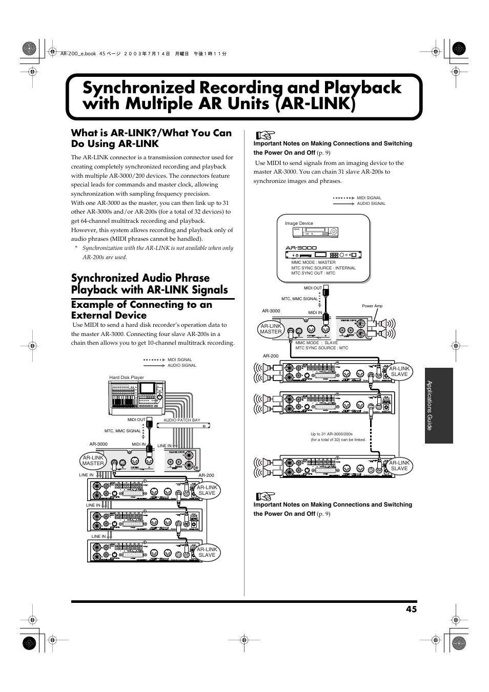 What is ar-link?/what you can do using ar-link, Example of connecting to an external device, Other useful functions during phrase playback | Synchronized audio phrase, Playback with ar-link signals | Roland AR-200 User Manual | Page 45 / 72
