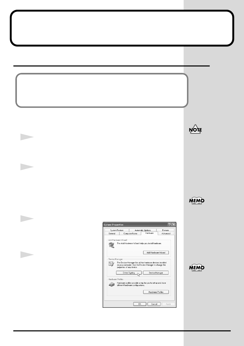 Installing & setting up the driver (windows), Driver installation, Windows xp users | P. 14) | Roland PCR-80 User Manual | Page 14 / 184