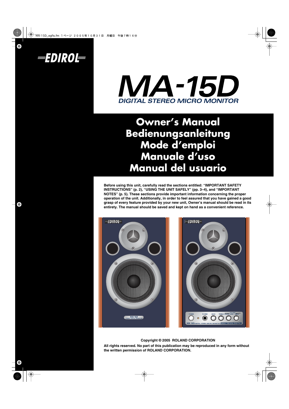 Roland MA-15D User Manual | 20 pages