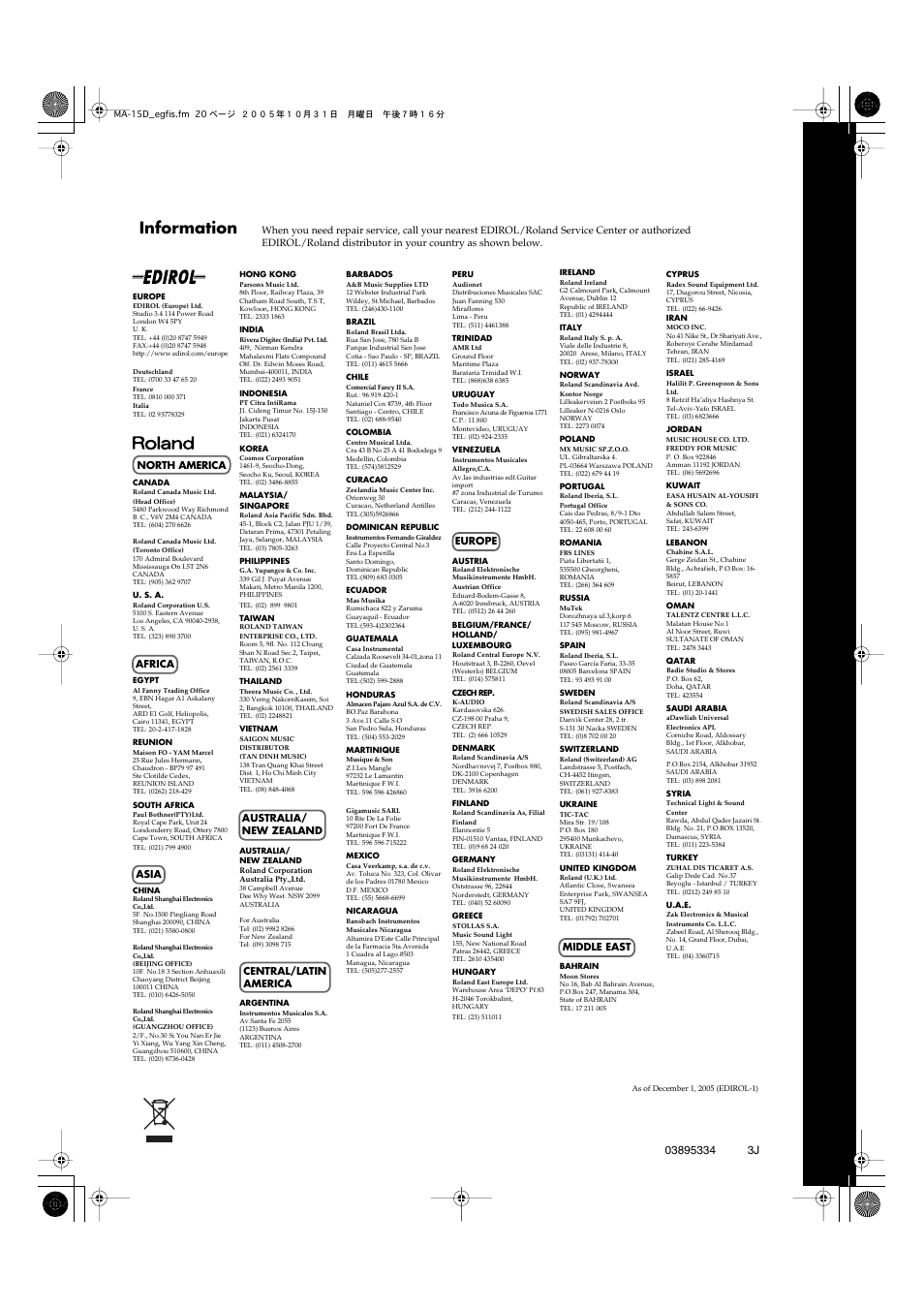 Information | Roland MA-15D User Manual | Page 20 / 20